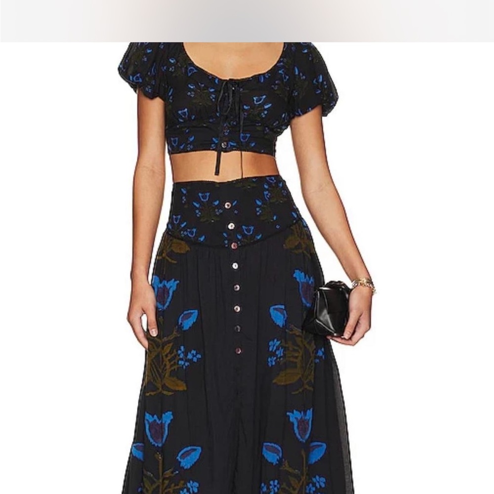 Free People Black Smocked Waist Maxi Skirt